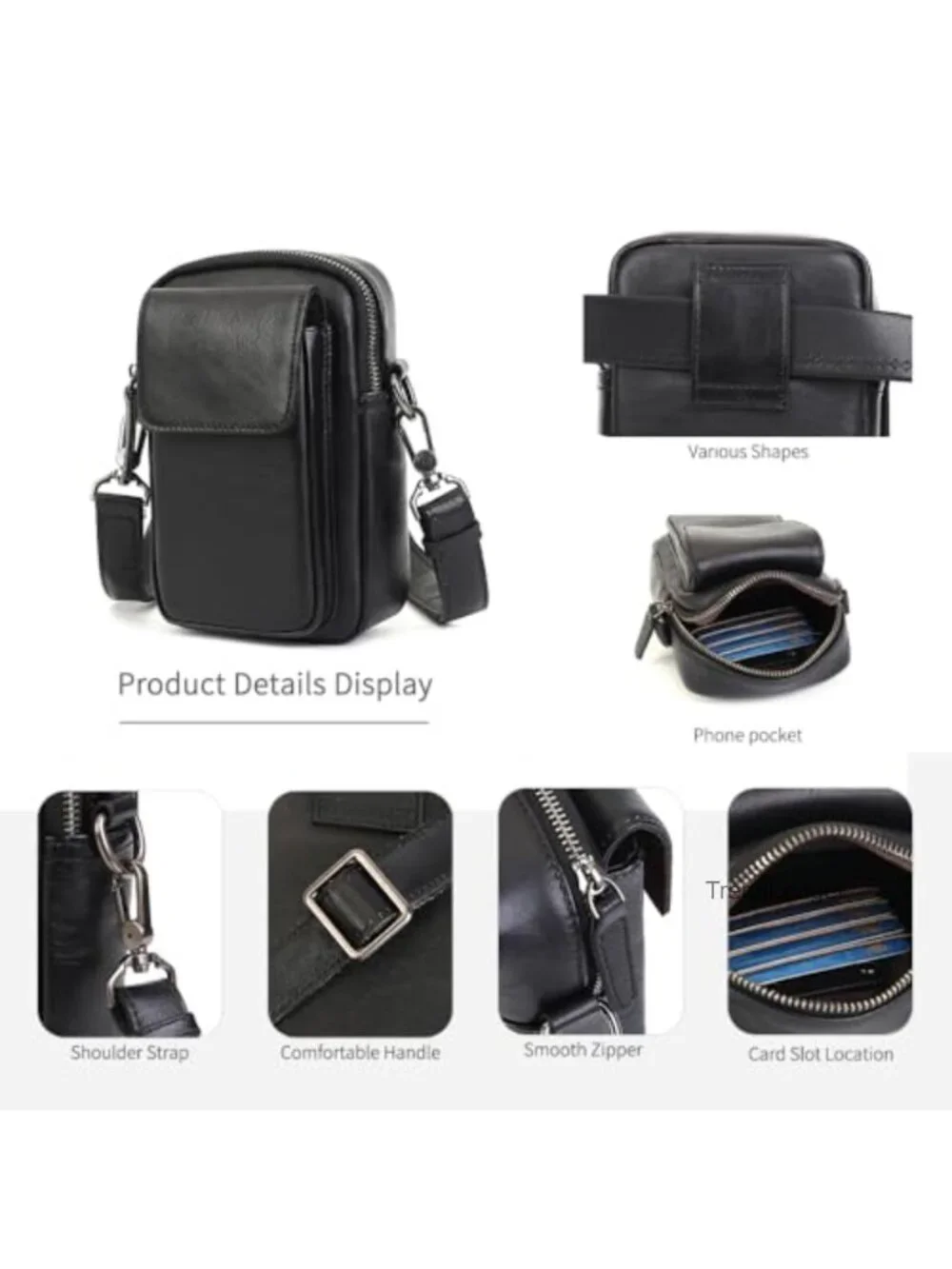 Genuine Leather Crossbody Bag Small Messenger Purse Adjustable Strap